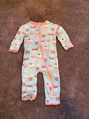 Kickee Pants Mint Cupcake Zip One-Piece Pajamas with Pink Trim